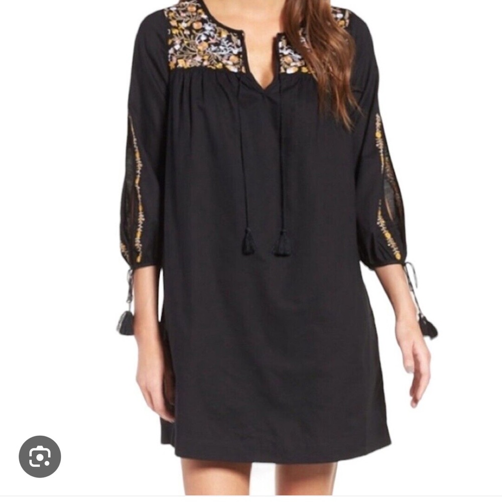 Madewell Slit Sleeve Black Embroidered Tunic Dress Size XXS